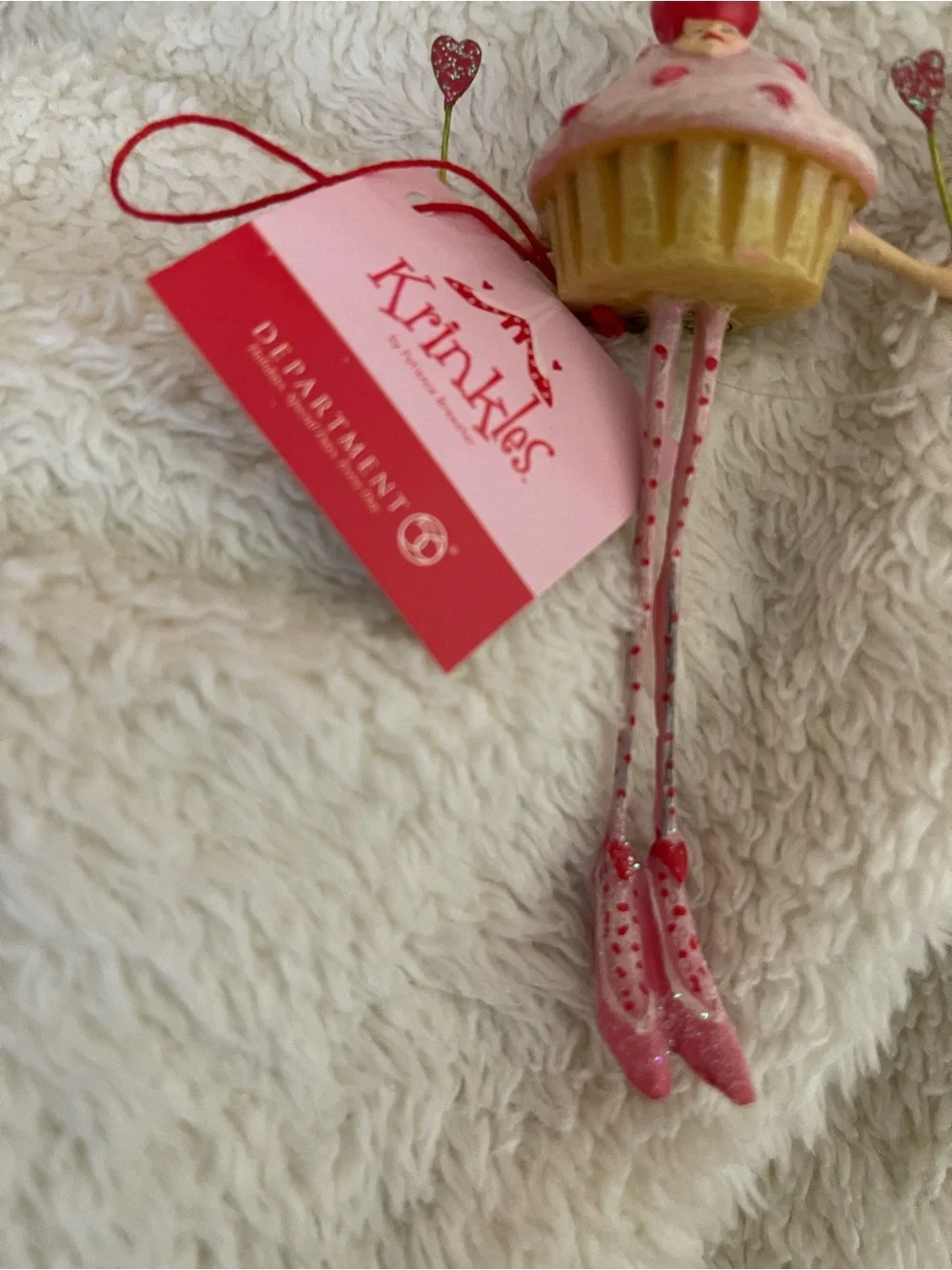 Department 56 Pink and Red Cupcake Ornament Krinkles